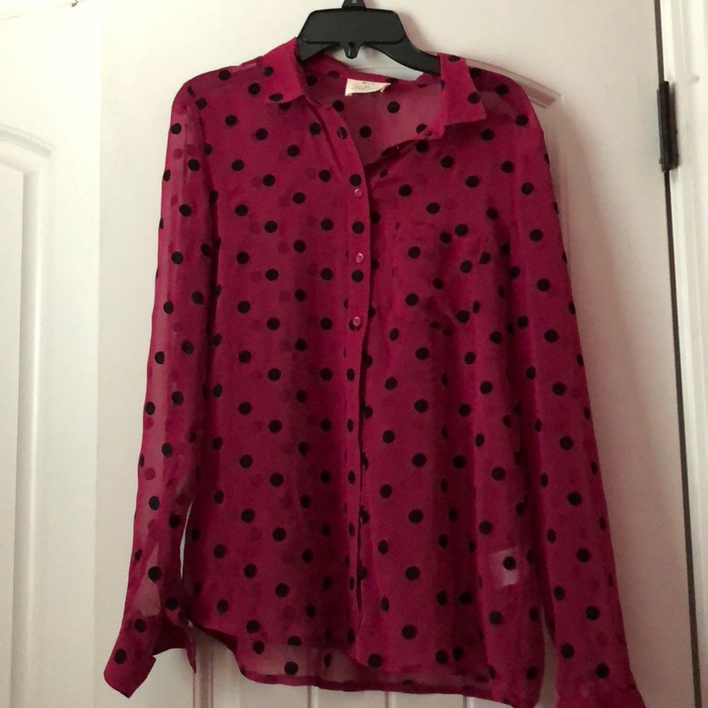 Sheer raspberry colored button down